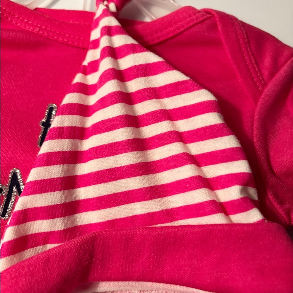 Baby’s Pink Striped Pjs Three Piece Long Sleeve Long Pants Cotton And Cutest Hat - Picture 5 of 5